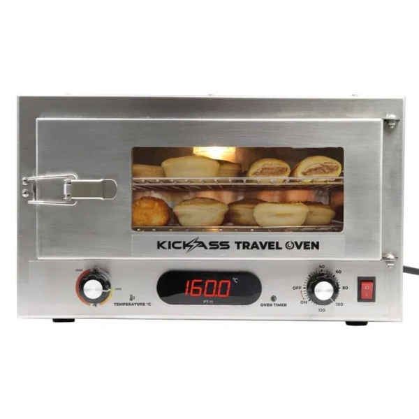KICKASS 12V 130W PORTABLE TRAVEL OVEN WITH GLASS DOOR & THERMOMETER