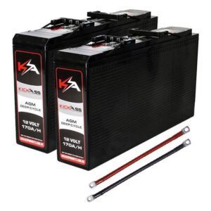 KICKASS TWIN 12V 170AH SLIMLINE DEEP CYCLE AGM BATTERY BUNDLE WITH LINKING CABLES - 340AH TOTAL CAPACITY