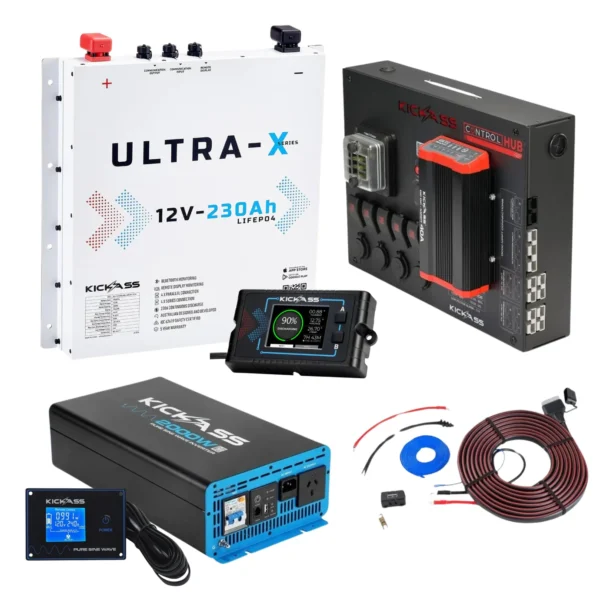 KICKASS SMART 12V 230AH ULTRA-X LITHIUM SLIMLINE COMPLETE DUAL BATTERY KIT - ARCTIC WHITE