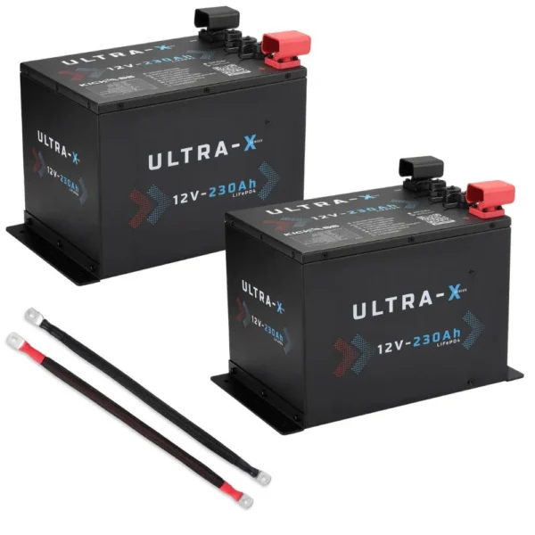 KICKASS TWIN SMART 12V 230AH ULTRA-X LITHIUM COMPACT BATTERY BUNDLE WITH LINKING CABLES - 460AH TOTAL CAPACITY