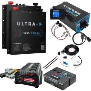 KICKASS TWIN 12V 230AH ULTRA-X SLIMLINE LITHIUM DUAL BATTERY KIT WITH 3000W INVERTER, 40A DCDC CHARGER, CONTROL BOX & WIRING - 460AH TOTAL CAPACITY