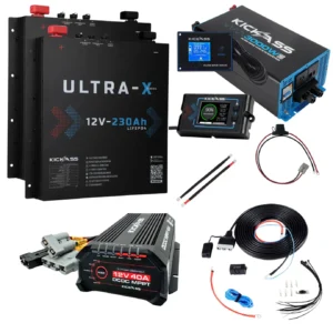 KICKASS TWIN 12V 230AH ULTRA-X SLIMLINE LITHIUM DUAL BATTERY KIT WITH 3000W INVERTER, 40A DCDC CHARGER, DISPLAY PANELS & WIRING - 460AH TOTAL CAPACITY