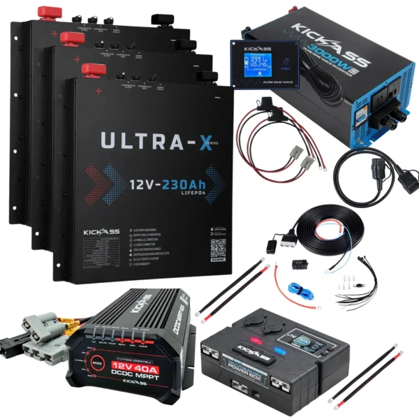 KICKASS ULTRA-X 690AH SLIMLINE LITHIUM DUAL BATTERY KIT WITH 3000W INVERTER AND CONTROL BOX