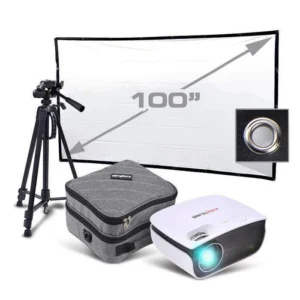 KICKASS PROJECTOR BUNDLE WITH 100" EYELET SCREEN, TRIPOD & CASE