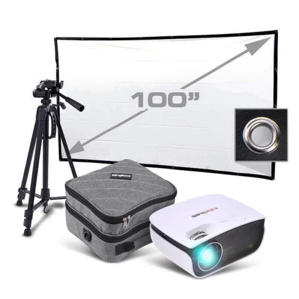 KICKASS PROJECTOR BUNDLE WITH 100" EYELET SCREEN, TRIPOD & CASE